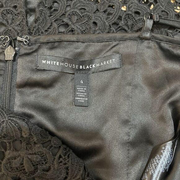 White House Black Market Black Lace Bodycon Dress Size 4 Spaghetti Strap - Picture 6 of 7
